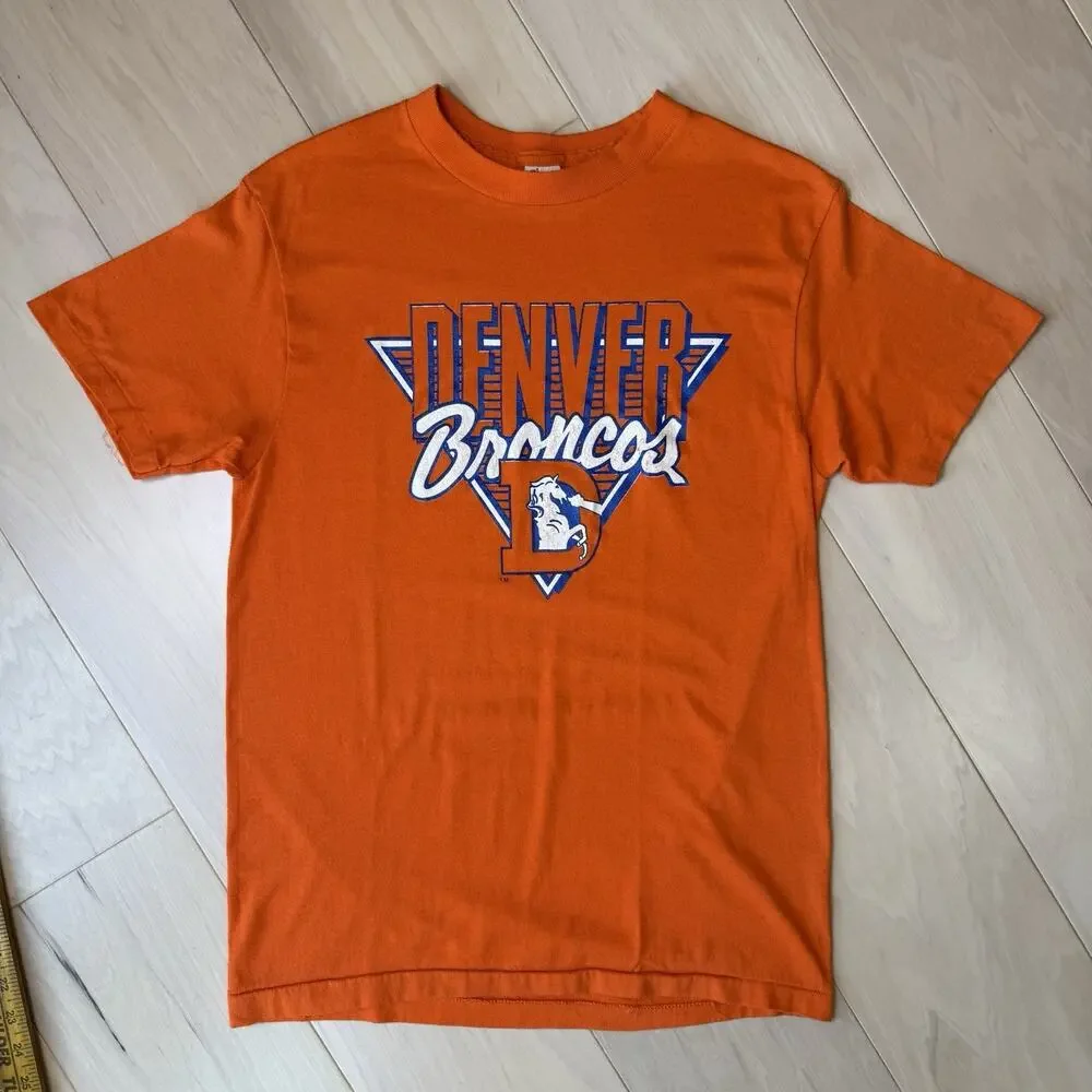 Vintage Denver Broncos Shirt Medium Orange 80s Made in USA NFL Football Elway - Picture 3 of 8